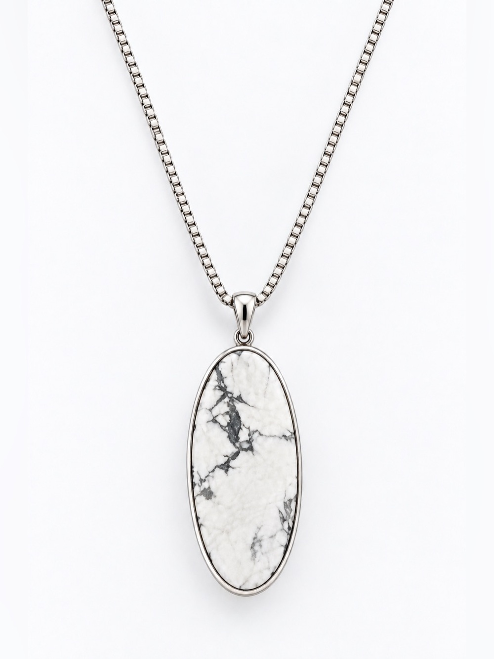 White Howlite Oval Pendant Necklace